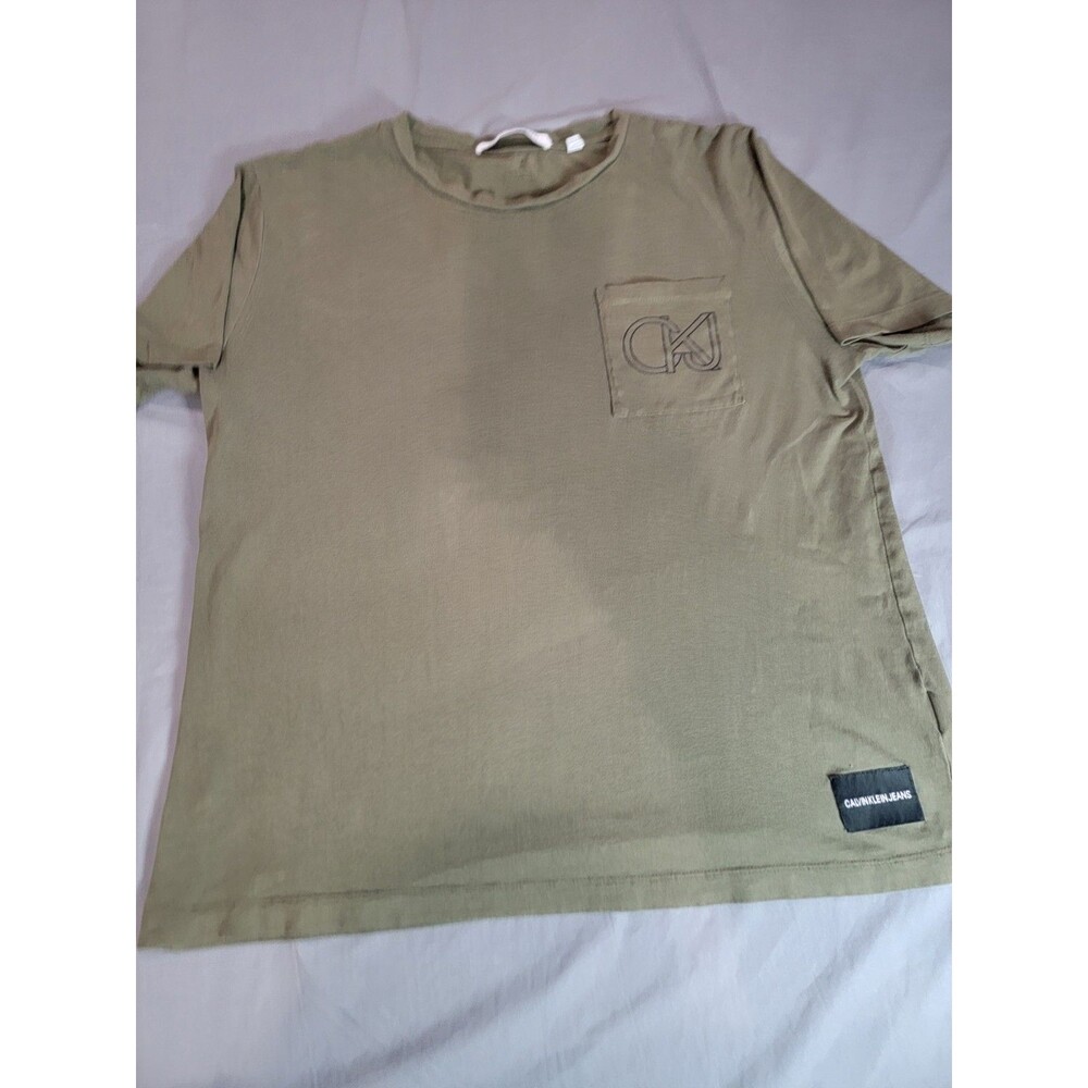 Calvin Klein Jeans Men’s XL Olive Green Pocket T-Shirt CK Logo Casual Tee